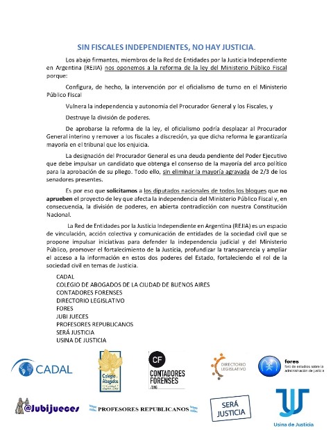 Declaracin Conjunta. SIN FISCALES INDEPENDIENTES, NO HAY JUSTICIA 