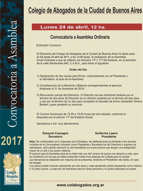 CONVOCATORIA A ASAMBLEA ORDINARIA