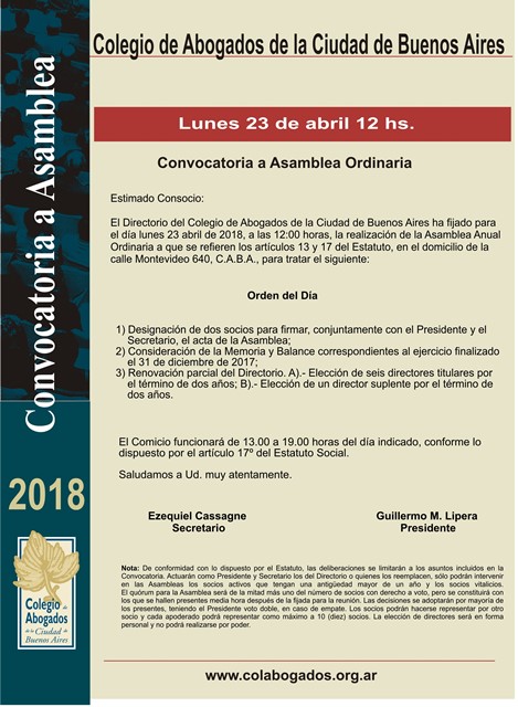 CONVOCATORIA A ASAMBLEA ORDINARIA